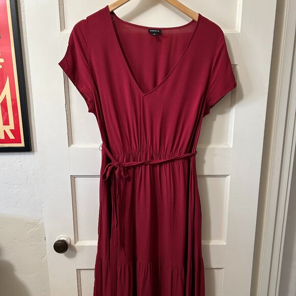 Torrid Red V-Neck tiered tea length dress - Picture 1 of 5